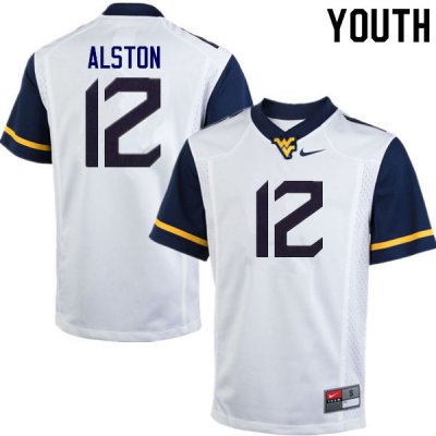 Youth West Virginia Mountaineers NCAA #12 Taijh Alston White Authentic Nike Stitched College Football Jersey RN15O64SA